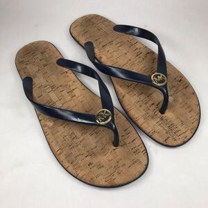 Michael Kors Women's 10 Cork Sandals Blue Thong Flip Flops Slides